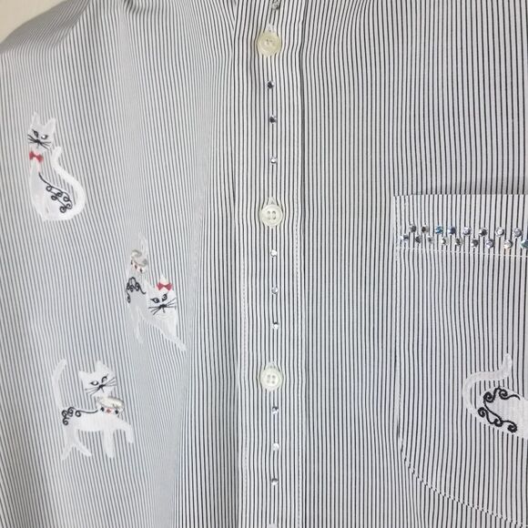 Mili Designs Embroidered Cats With Rhinestones Striped Button Up Blouse Size‎ Sm - Picture 4 of 8
